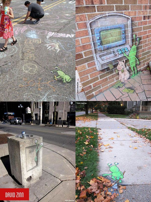 david zinn dibujos a tiza muñecos arte callejero