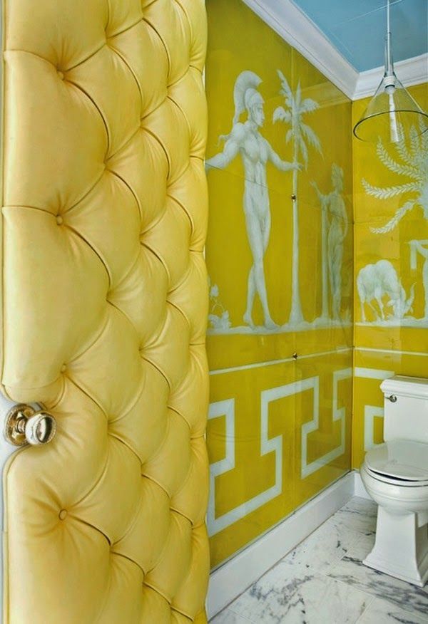 puerta tapizada capitoné amarillo