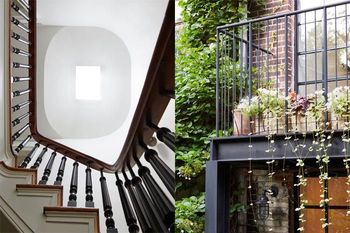escalera-interior-casa-brooklyn-cocina-blanca-y-gris