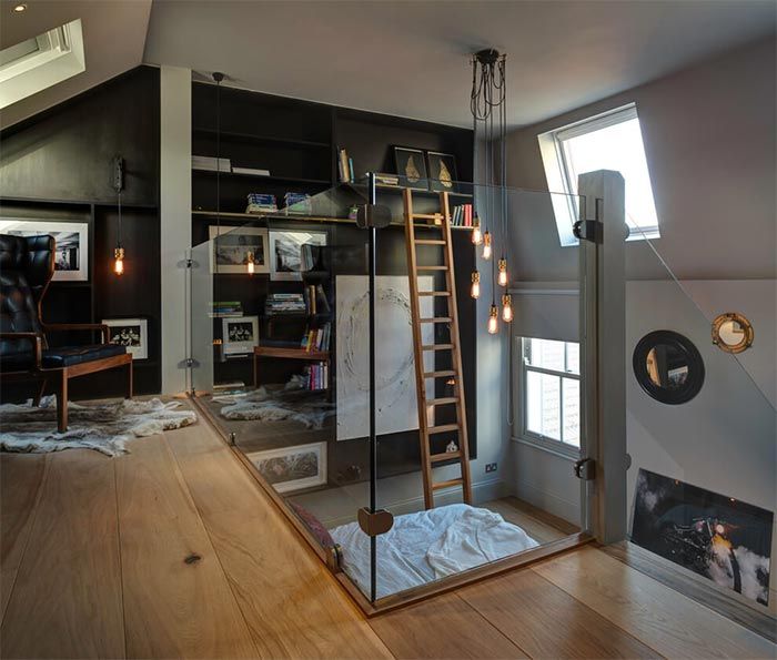 dormitorio-con-altillo-estilo-masculino-elegante-decoracion-tonos-oscuros