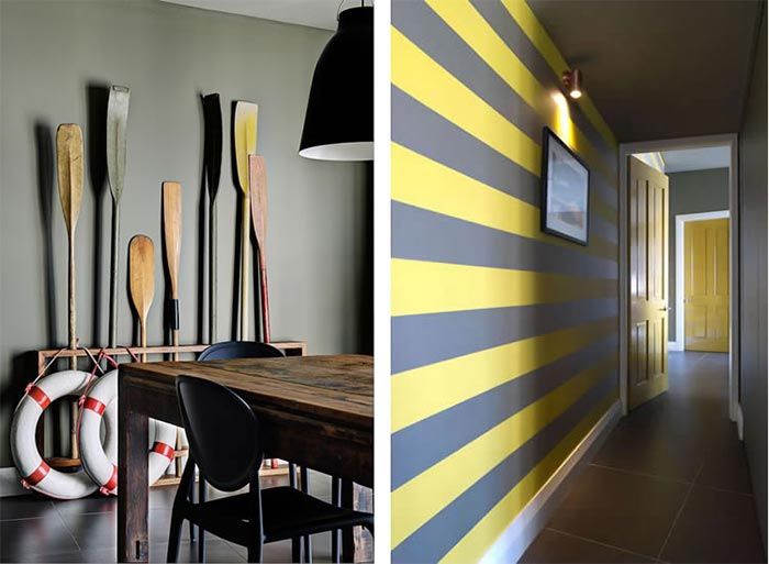 decoracion-estilo-masculino-pasillo-rayas-horizontales-amarillas-y-marrones