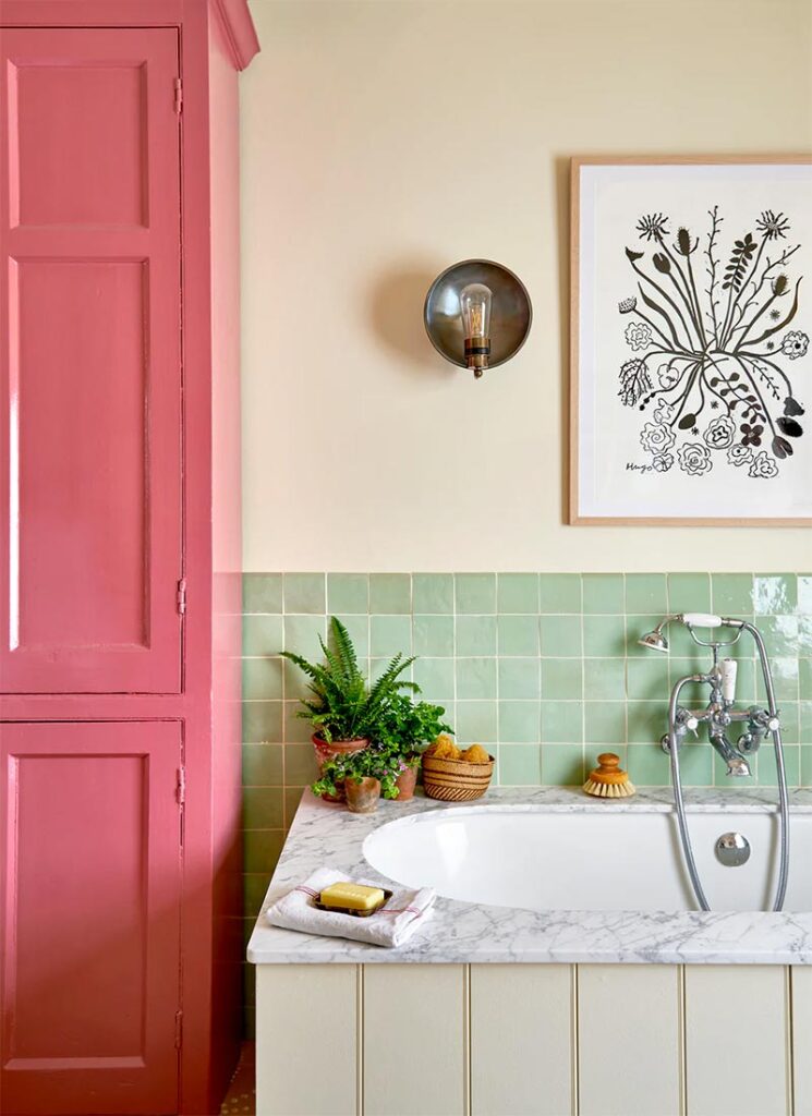 bano azulejos zellige estor tela flores